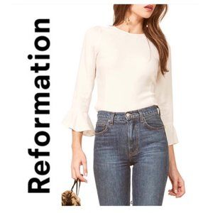 Reformation Virginia Long Sleeve Ivory Top Size M